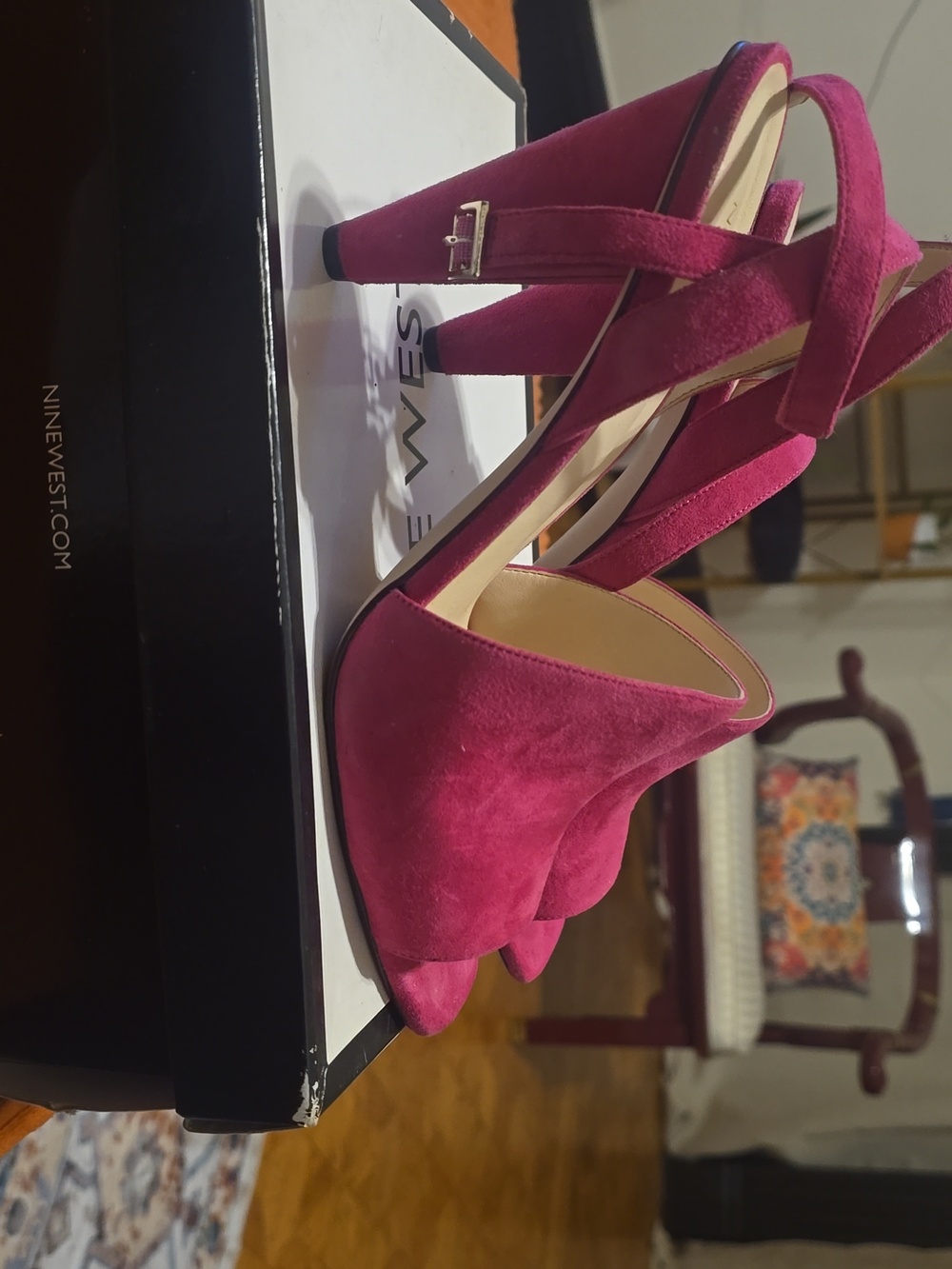 Nine West Fuchsia Suede Block Heel Sandals - Picture 7 of 7